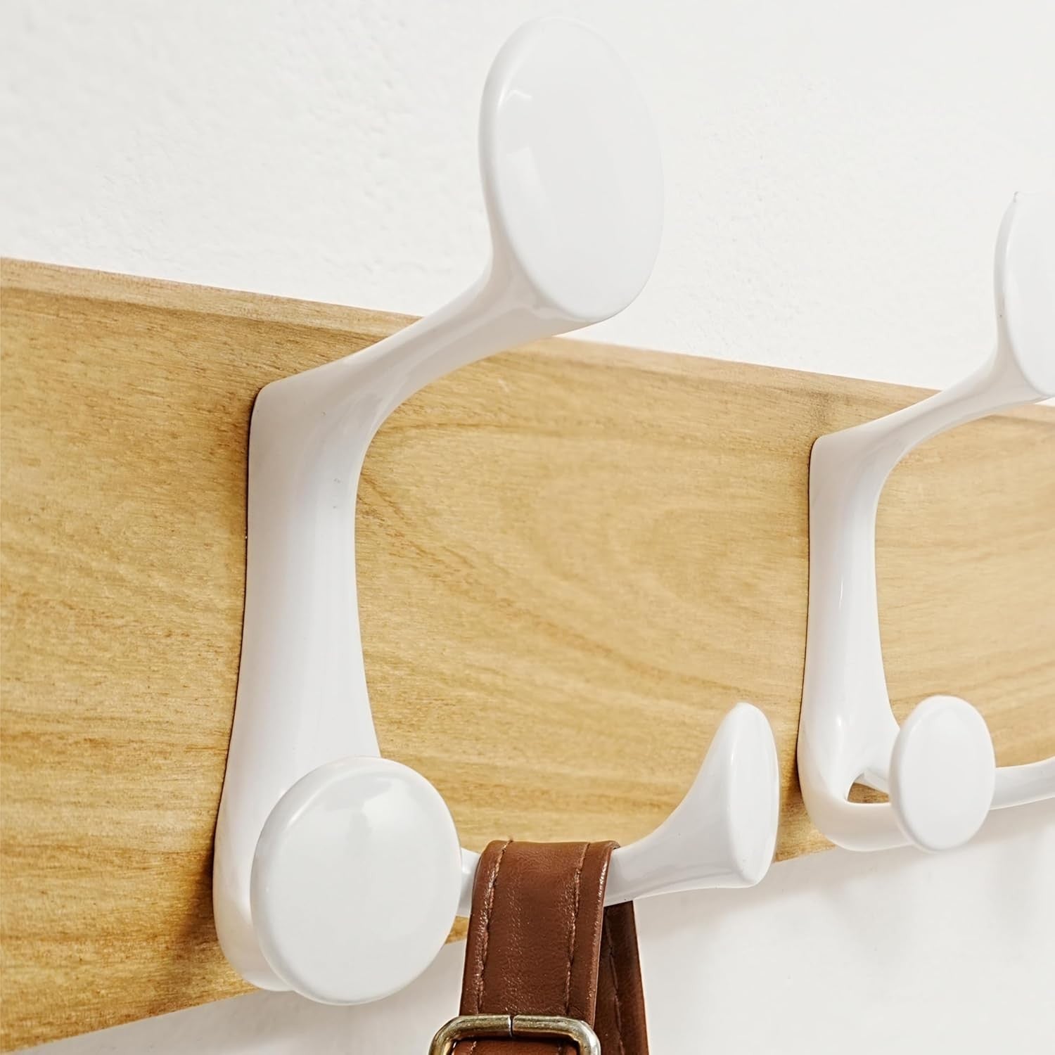 Natural Wood Wall Coat Rack 5 Triple Hooks | 61cm Modern Hanging Rail