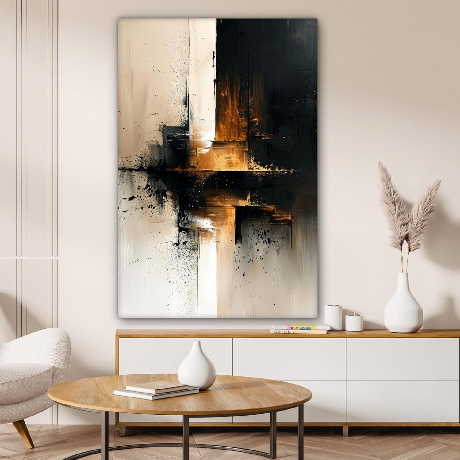 Large Black Gold Abstract Canvas Wall Art Luxury Modern Painting 80x120cm