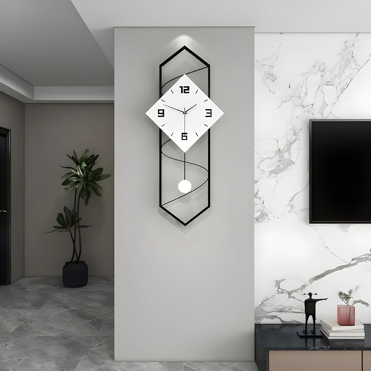 Modern Silent Pendulum Wall Clock 70cm Black White for Living Room Décor