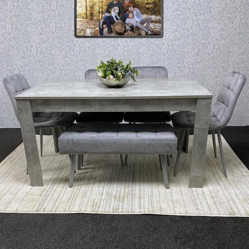 Grey Dining Table Set with 4 Chairs & 2 Benches – Modern Kitchen Room