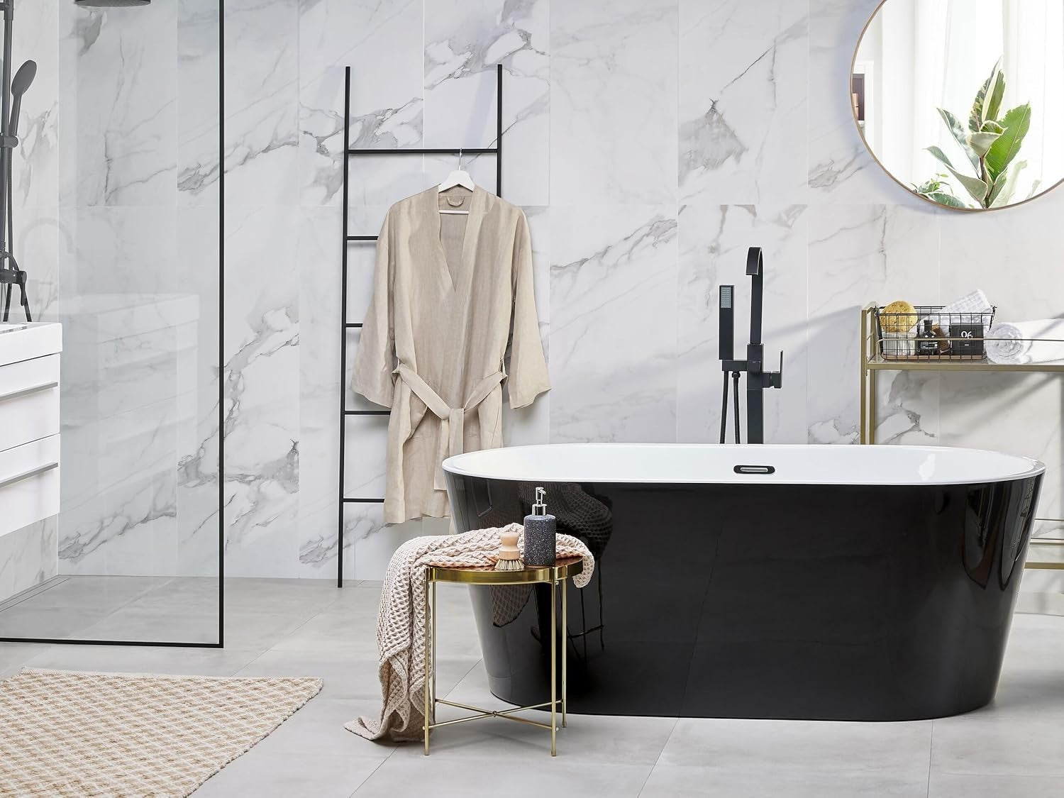 150cm Modern Freestanding Oval Bathtub Acrylic Black Havana with Overflow