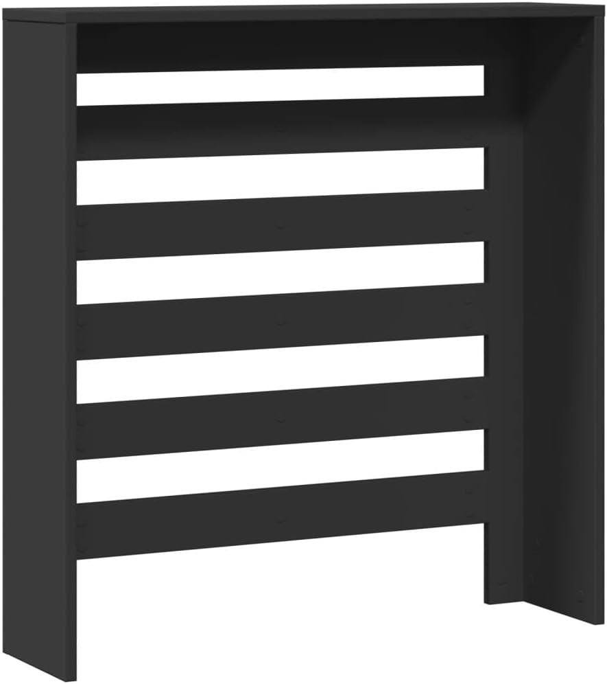 Black Radiator Cover Cabinet | Modern MDF Slatted Heater Shelf | 78x20x82cm