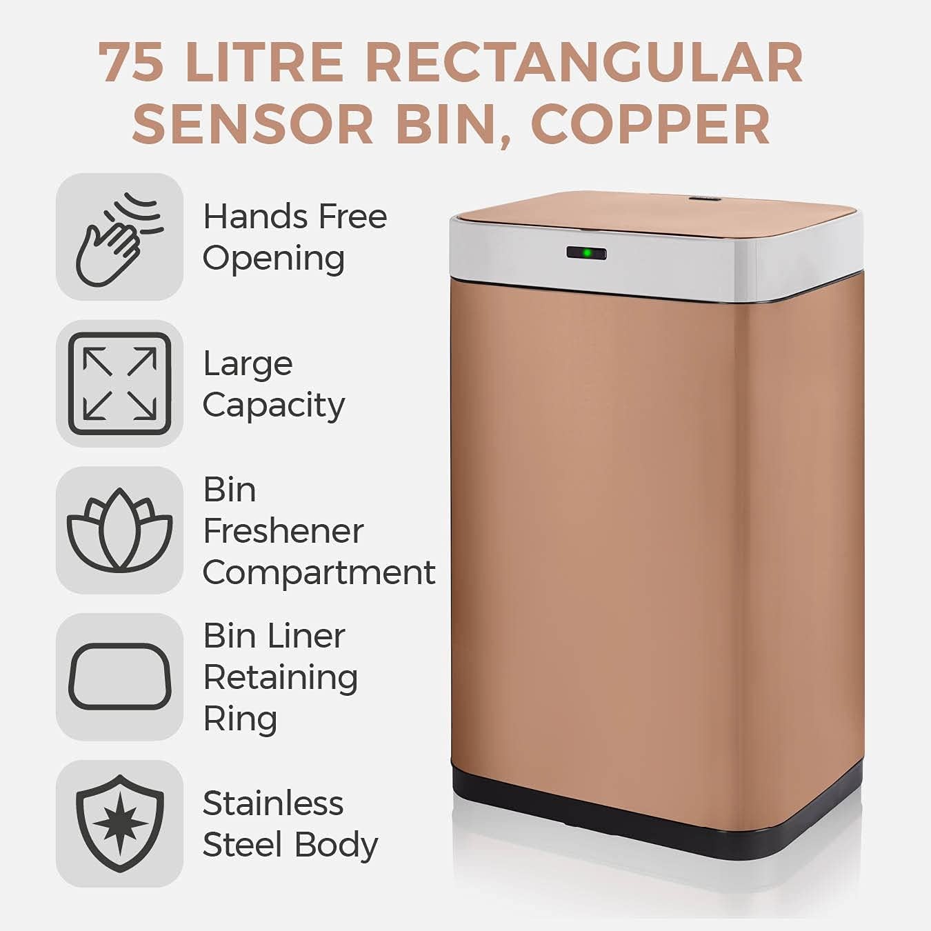 75L Automatic Sensor Kitchen Bin Copper Fingerprint Proof Large