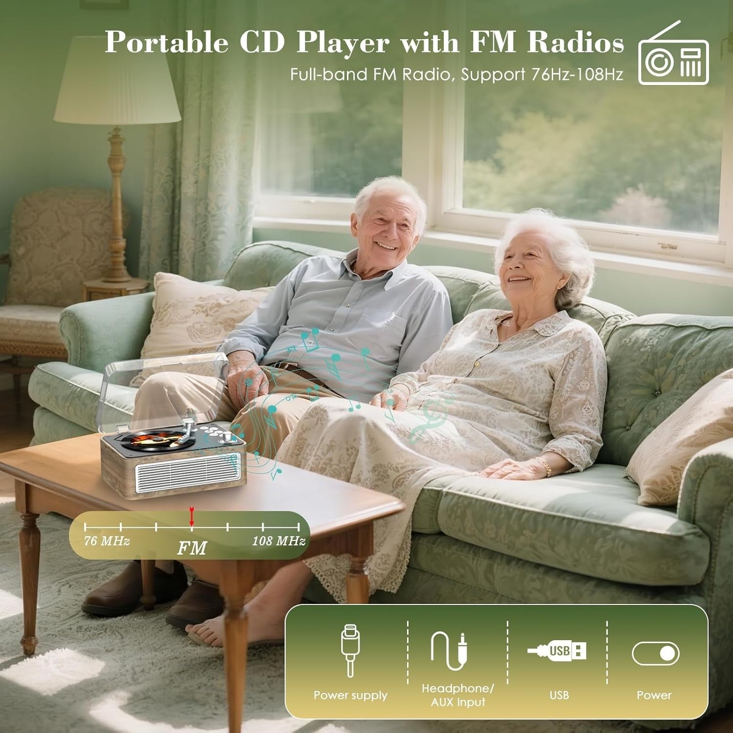 Retro Bluetooth CD Player FM Radio USB AUX HiFi Speakers Oak