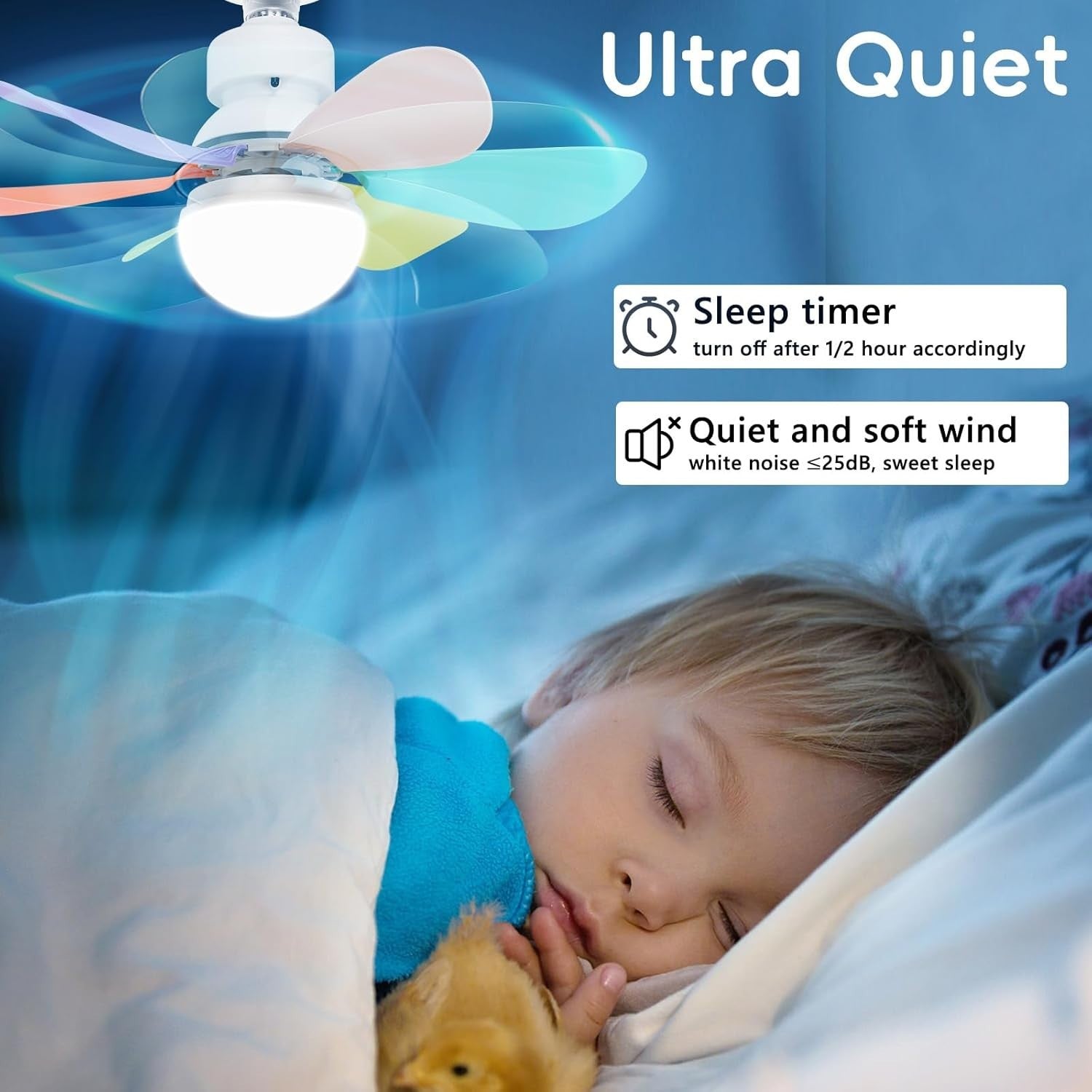 30W Small LED Ceiling Fan Light, 3 Speeds, Dimmable, E27/B22, Quiet Timer Fan