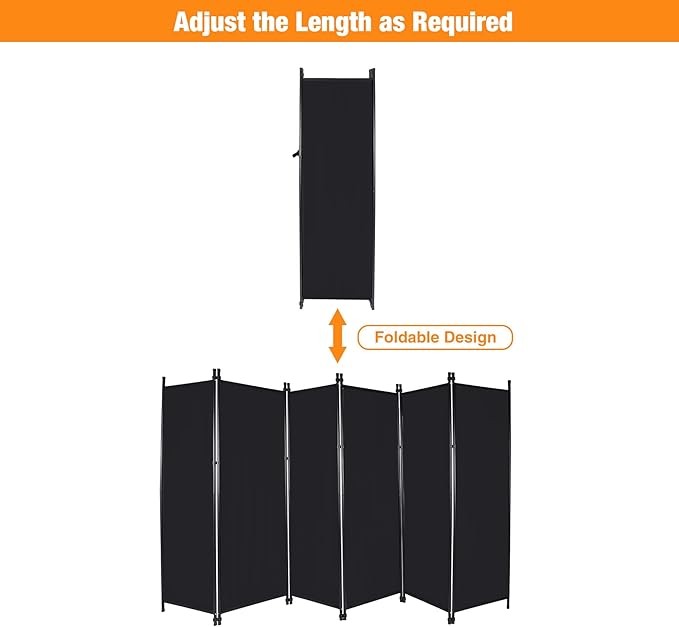 10FT 6-Panel Folding Room Divider Black Privacy Screen Partition Wall Office