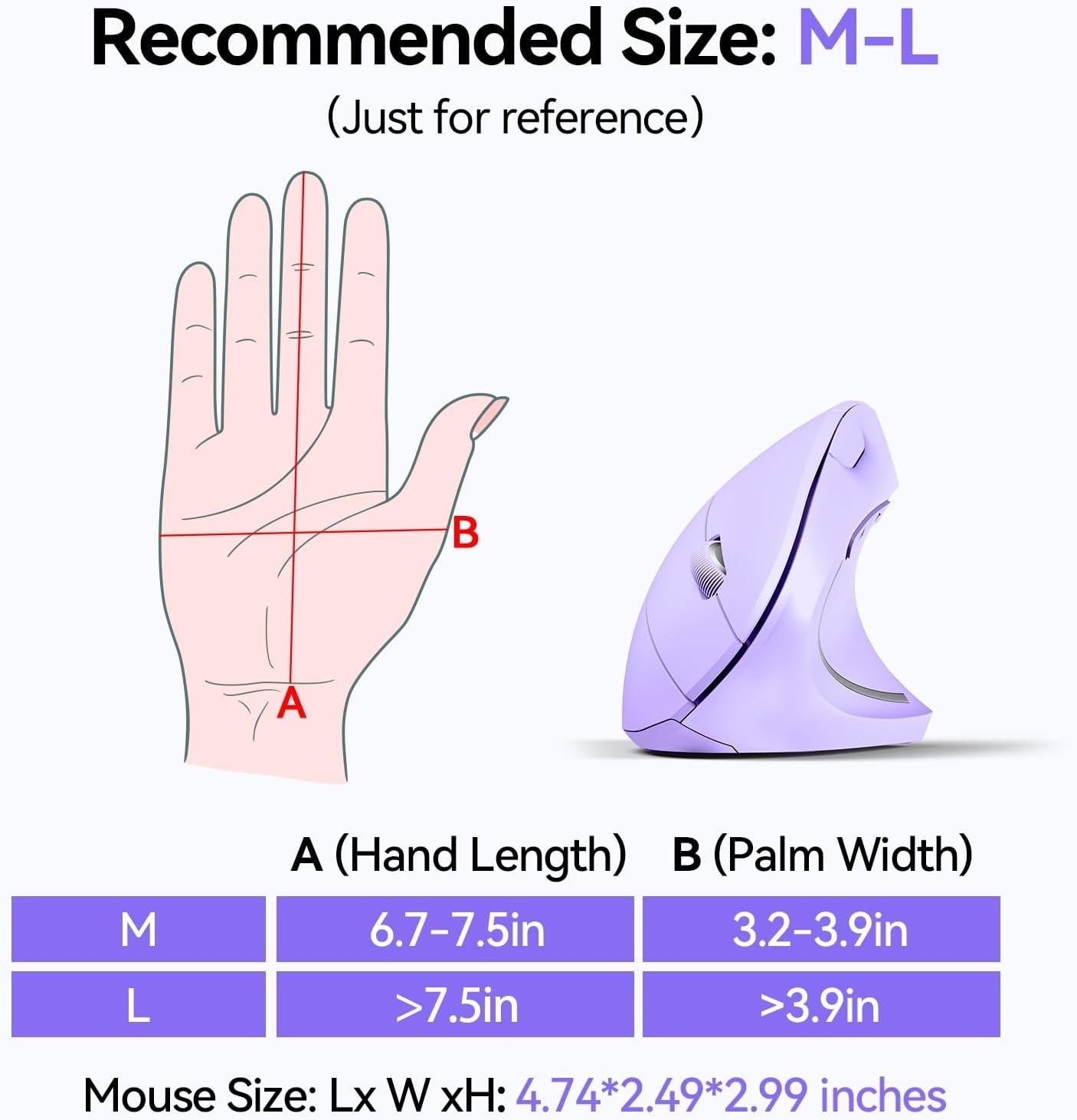 Vertical Ergonomic Wireless Mouse 4800 DPI Silent 6 Button Purple