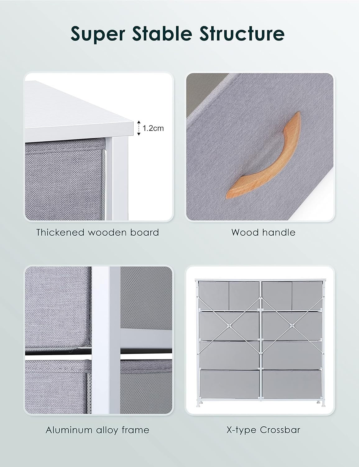 Tall Fabric Chest of Drawers 10 Drawer Storage Unit for Bedroom Hallway