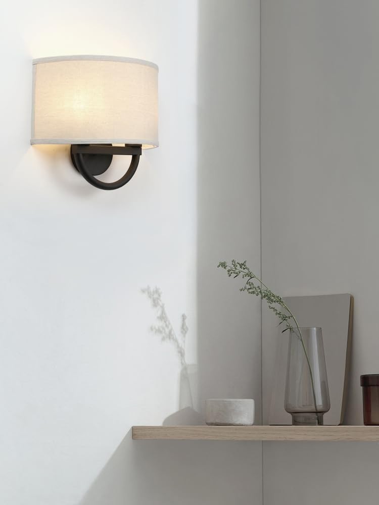 2-Light Wall Sconce with Linen Shade, Retro Antique Look, Easy Install