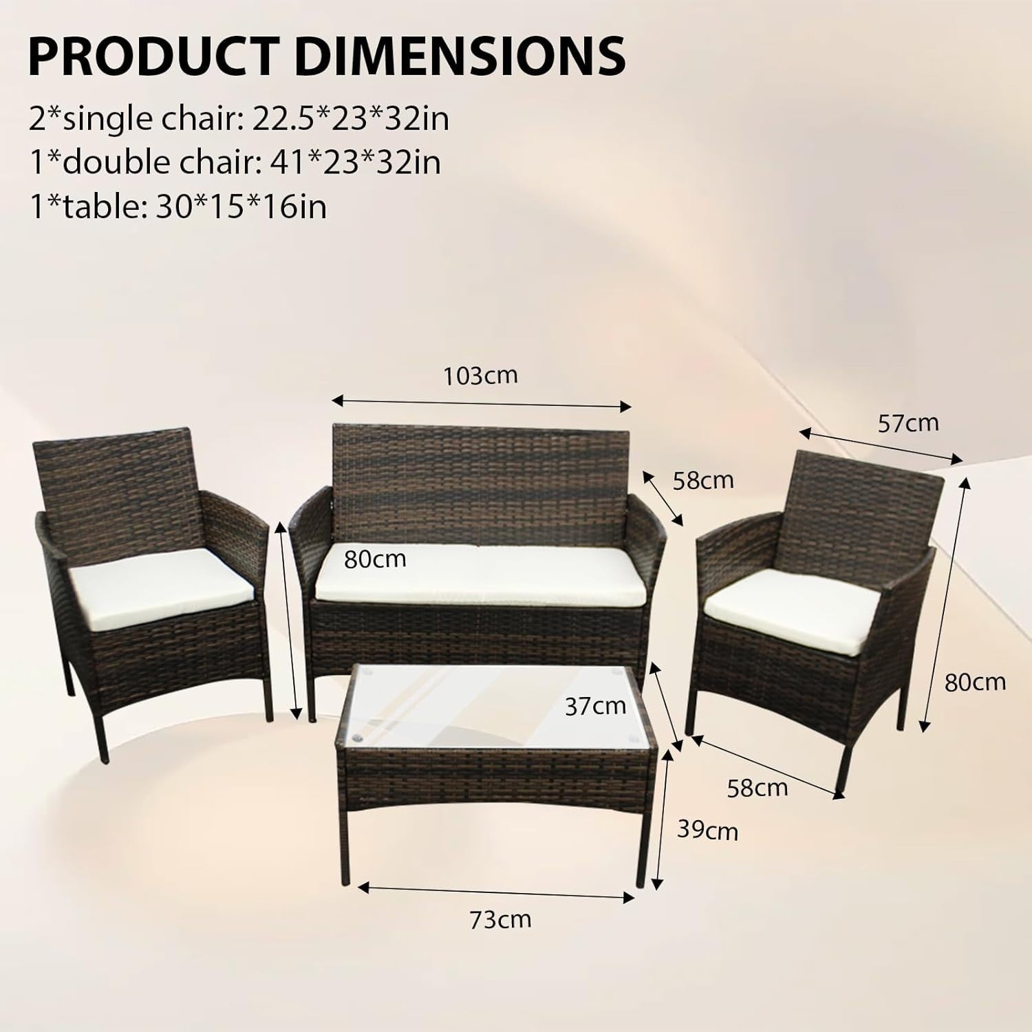 4-Piece Rattan Garden Patio Set Outdoor Sofa Table Chairs Backyard Yard