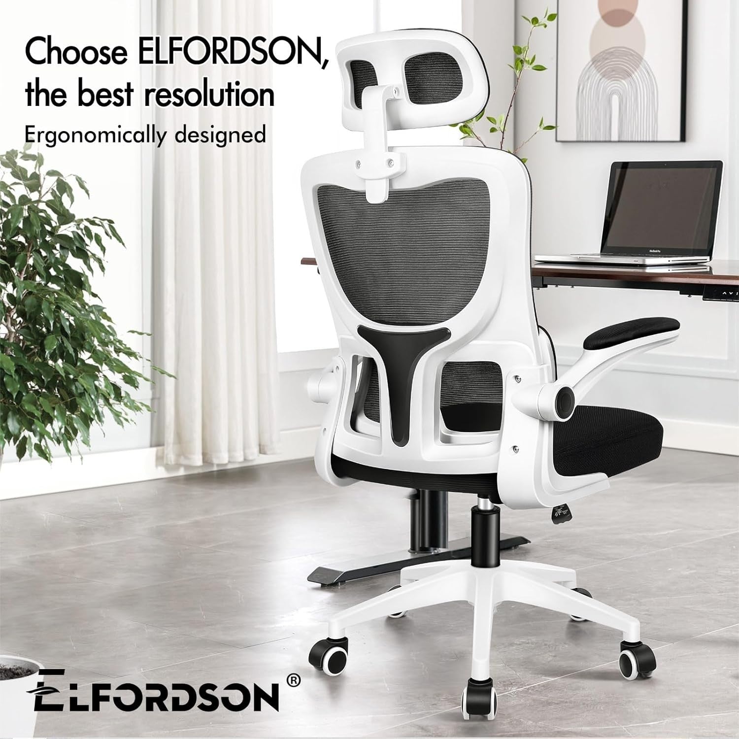 Ergonomic Office Chair Mesh Back High-Back Computer Desk Flip-Up Arms Black