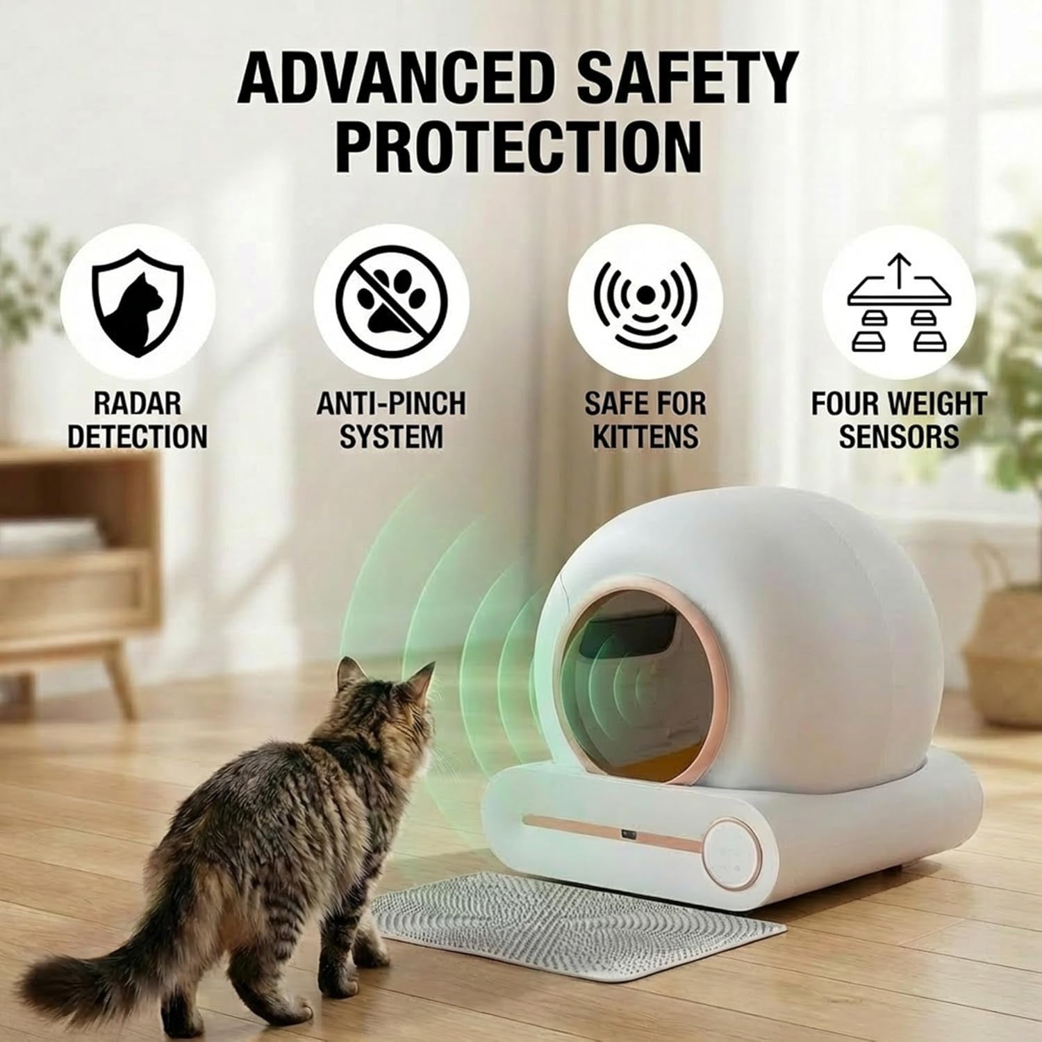 Self Cleaning Cat Litter Box App Control 65L Large Auto Odor Control