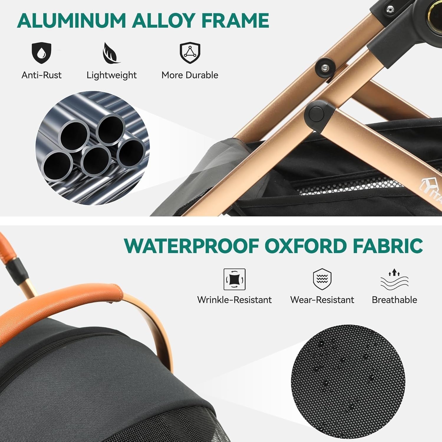 3in1 Pet Stroller Dog Cat Buggy Foldable Lightweight 22kg Black