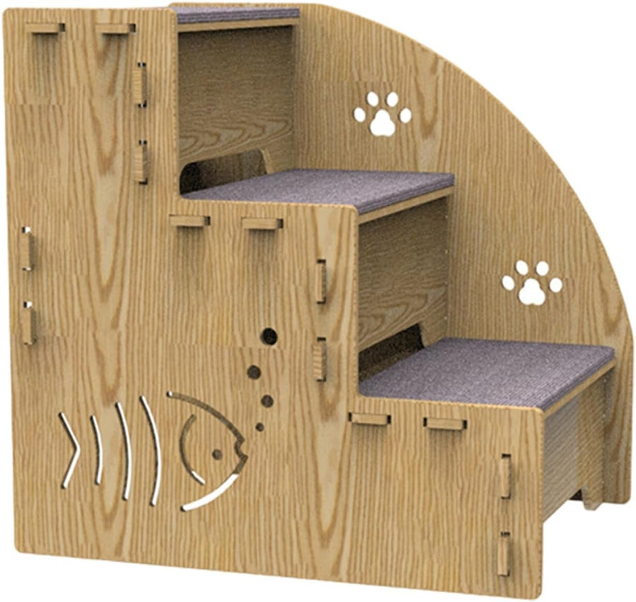 3‑Step Wooden Pet Stairs & Ramp for Couch Bed – Non‑Slip Safe Steps