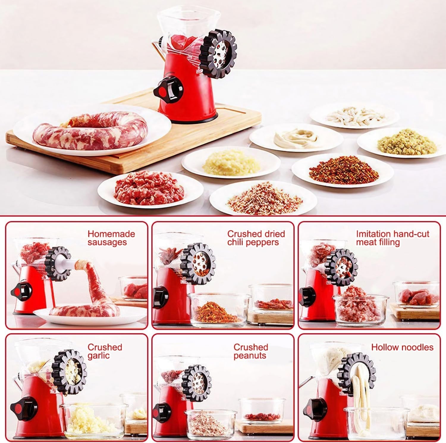 Manual Meat Grinder Sausage Maker Mincer Hand Crank Heavy Duty Red