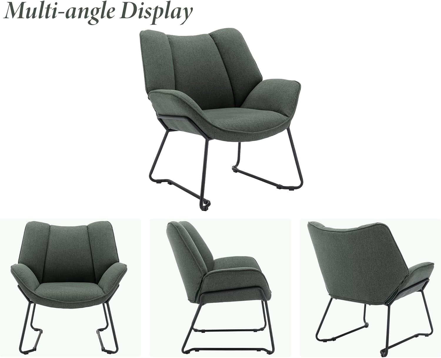 Modern Linen Upholstered Armchair Green Occasional Tub Chair with Metal Legs