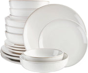 16pc White Stoneware Dinner Set Plates Bowls Microwave Dishwasher Safe