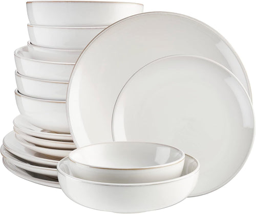16pc White Stoneware Dinner Set Plates Bowls Microwave Dishwasher Safe