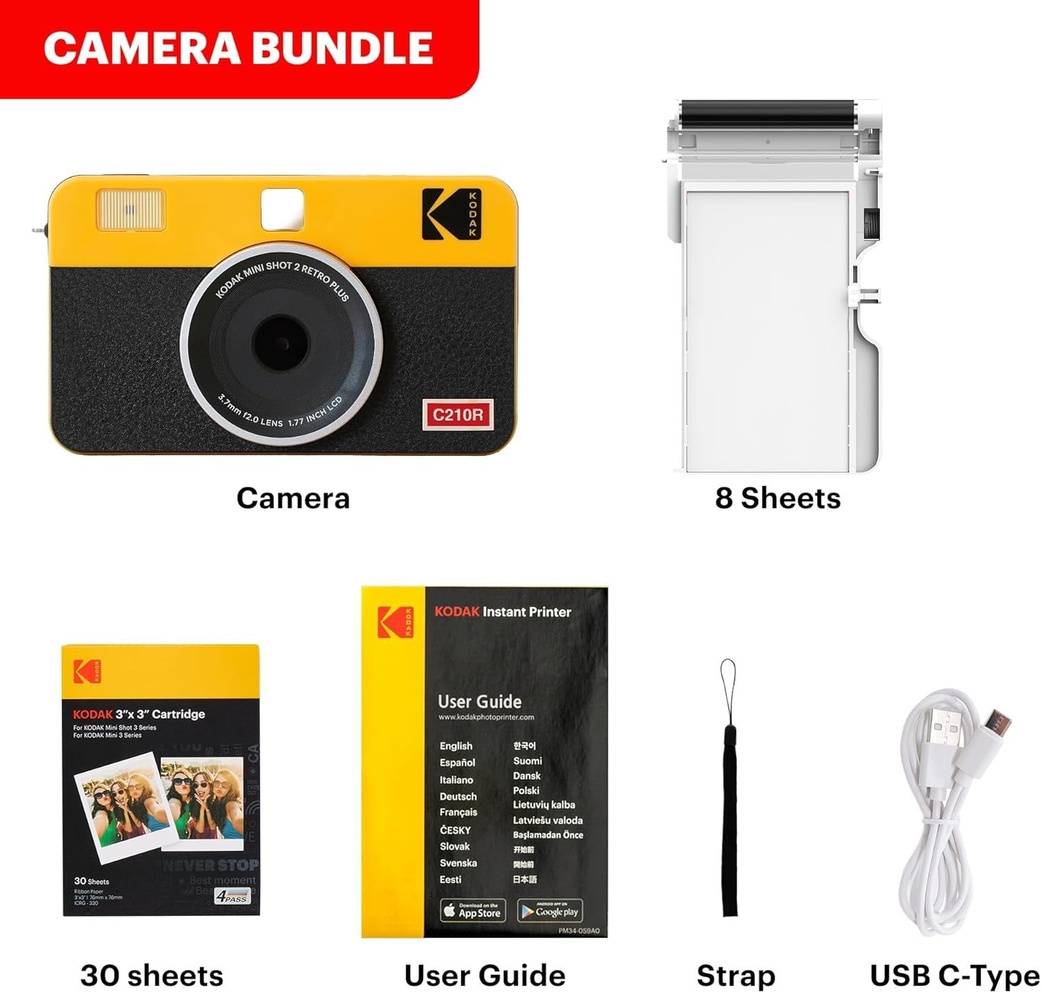 2 in 1 Instant Camera Photo Printer Bluetooth Portable 38 Sheets