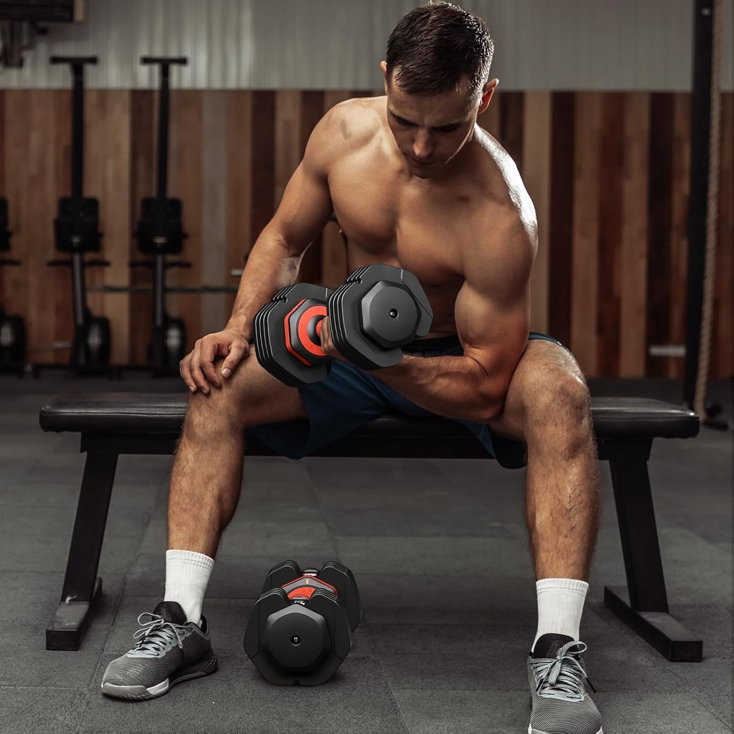 11kg Adjustable Dumbbell Pair 5-in-1 One-Hand Dial Safety Lock Home Gym