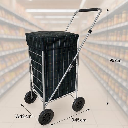 4 Wheel Folding Shopping Trolley 51L Large Capacity Adjustable Handle