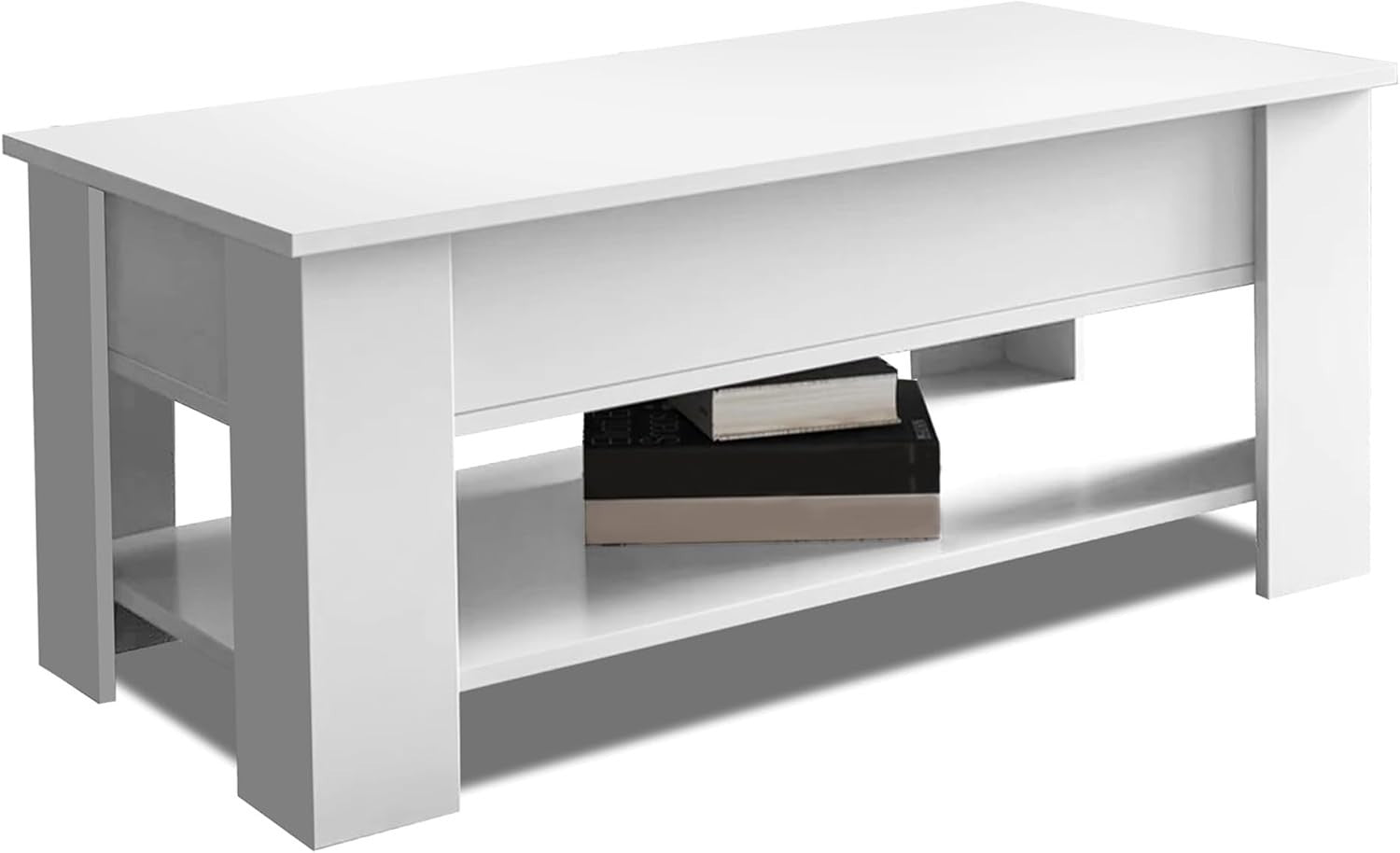 Lift Top Coffee Table White with Storage, Large Hidden Compartment 100x50cm