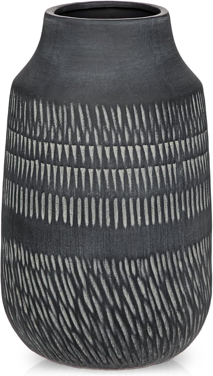 Matte Black Ceramic Vase 27cm Tall Modern Scandinavian Decor for Pampas