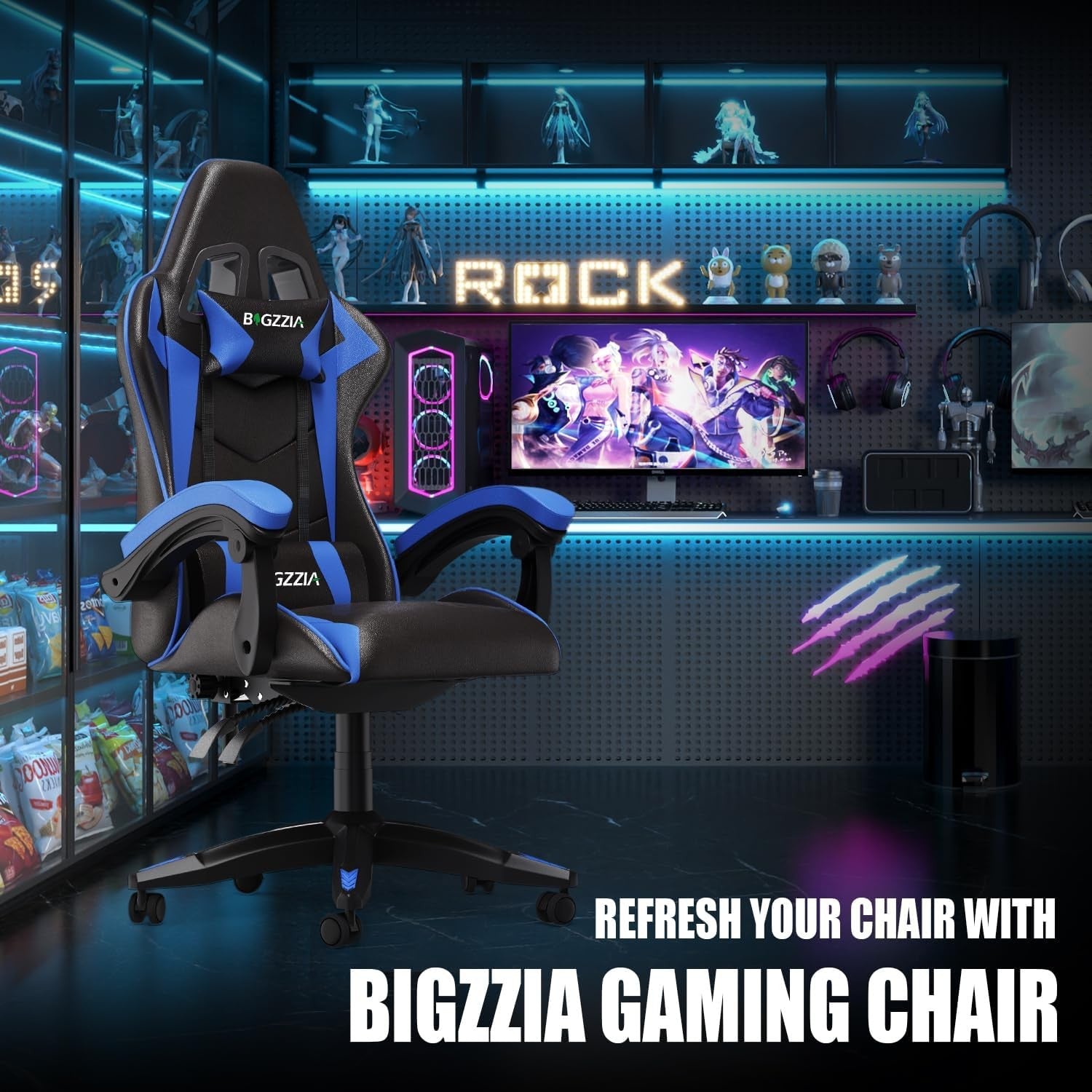 Ergonomic Gaming Chair PU Leather Office Chair w/ Pillow