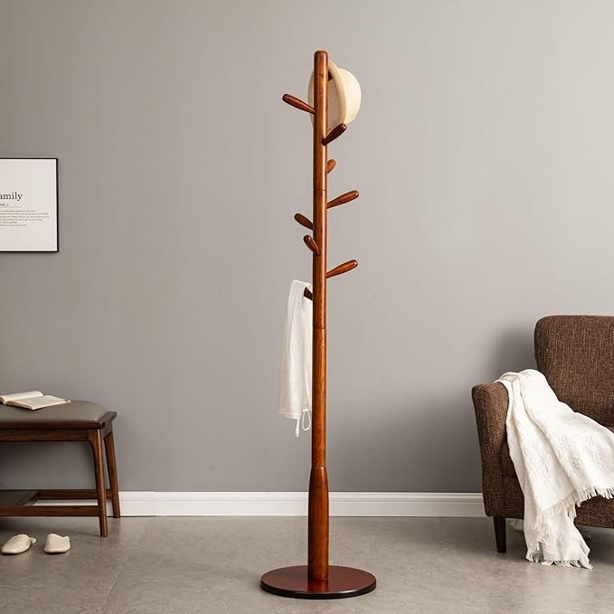Solid Wood Freestanding Coat Rack with 9 Hooks | Classic Hall Stand for Home