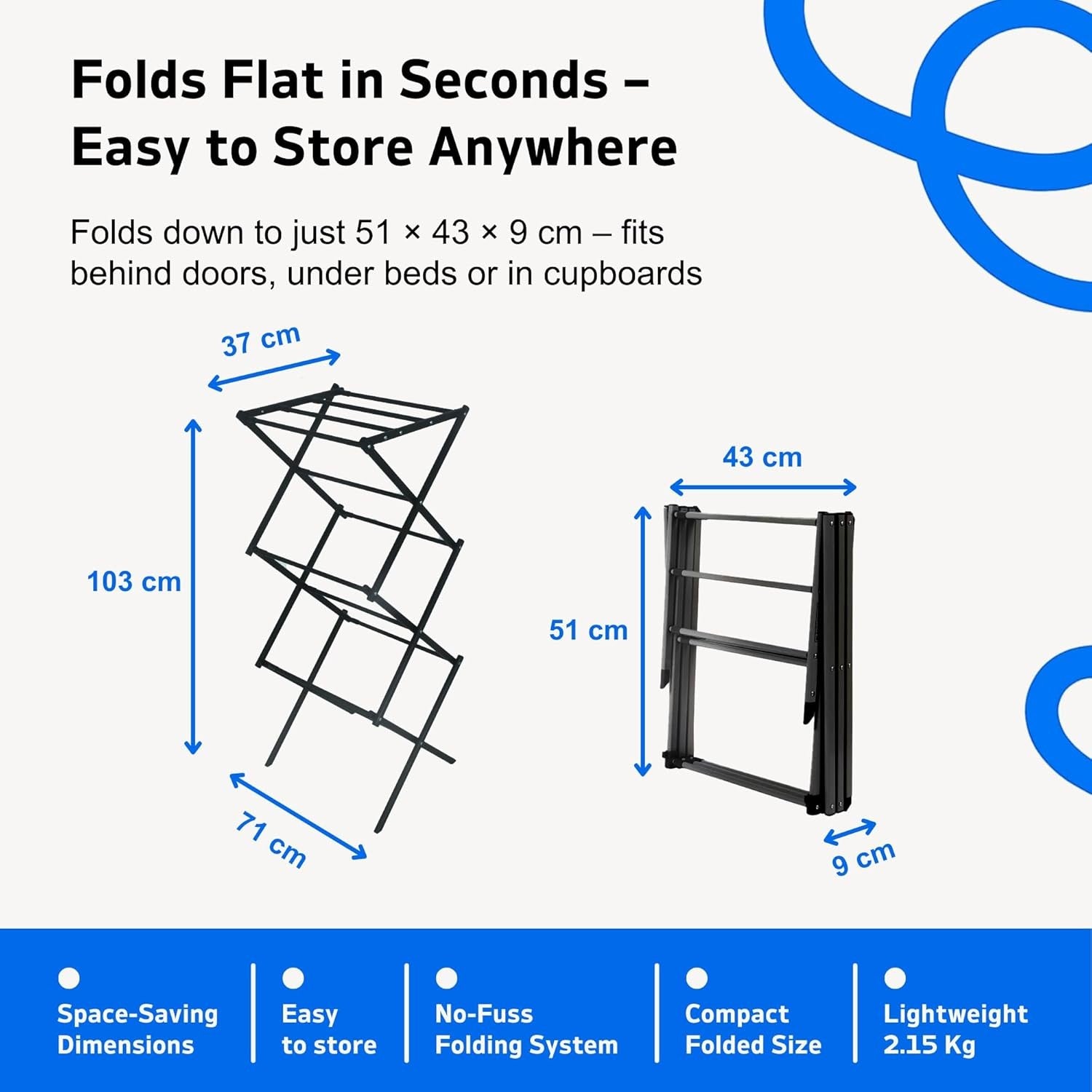 Slimline 3 Tier Clothes Airer Foldable Drying Rack Heavy Duty Indoor Outdoor