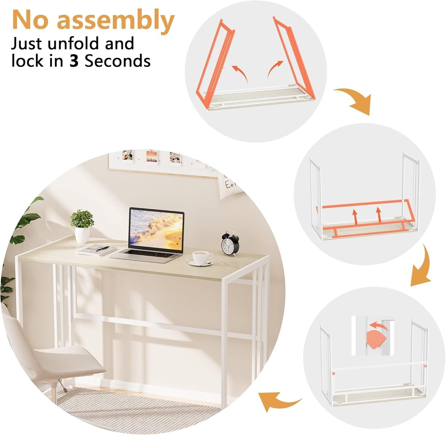 Folding Computer Desk 100x50cm No Assembly Study Writing Table Beige
