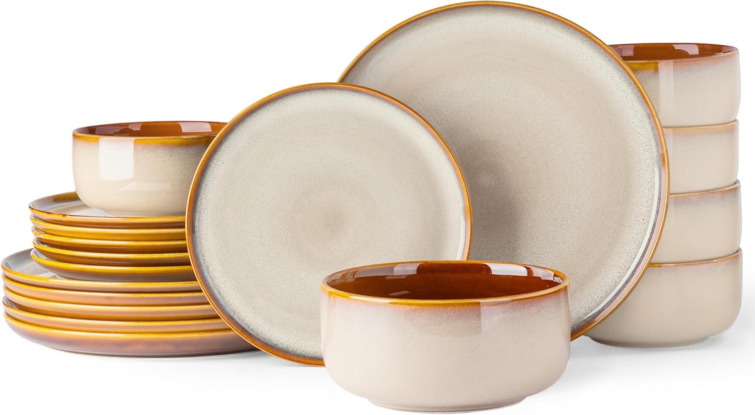 18 Piece Stoneware Dinner Set for 6 Plates Bowls Scratch Resistant Glazed