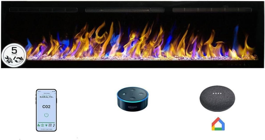 183cm Electric Wall-Mount Fireplace with Thermostat, 6 Flame Colors, WiFi