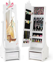 White Jewellery Cabinet Armoire Full Length Mirror Storage for Girls