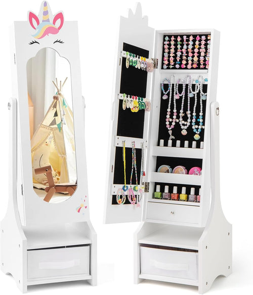 White Jewellery Cabinet Armoire Full Length Mirror Storage for Girls