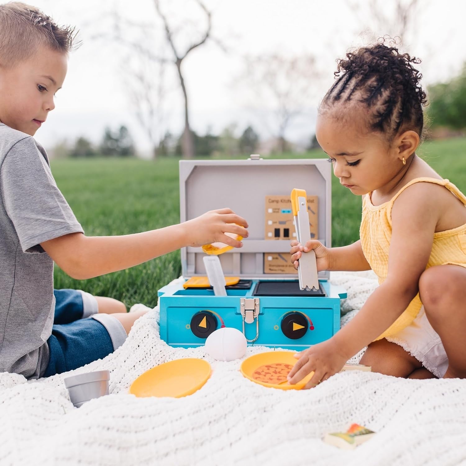 Kids Camping Stove Play Set Wooden Pretend Camp Cooking Toy 24PCS