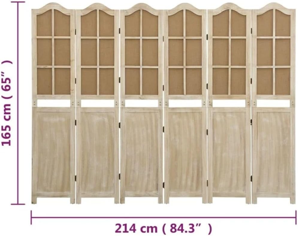 6 Panel Wooden Room Divider 214x165cm Foldable Privacy Screen Brown Fabric