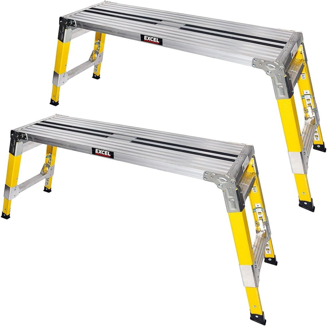 2x Fibreglass Folding Work Platforms Adjustable Height 1200x350 Heavy Duty