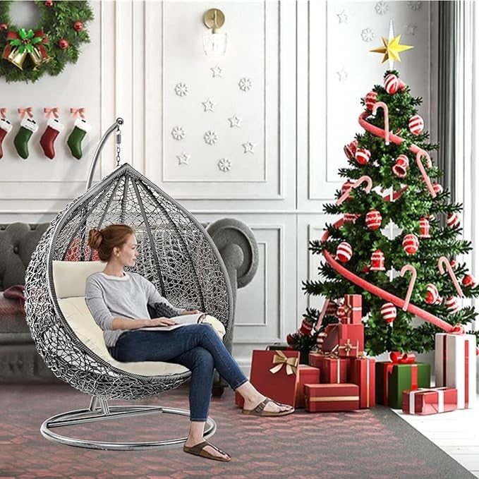 Outdoor Hanging Egg Chair with Cushion – Rattan Swing Seat, 150KG Support