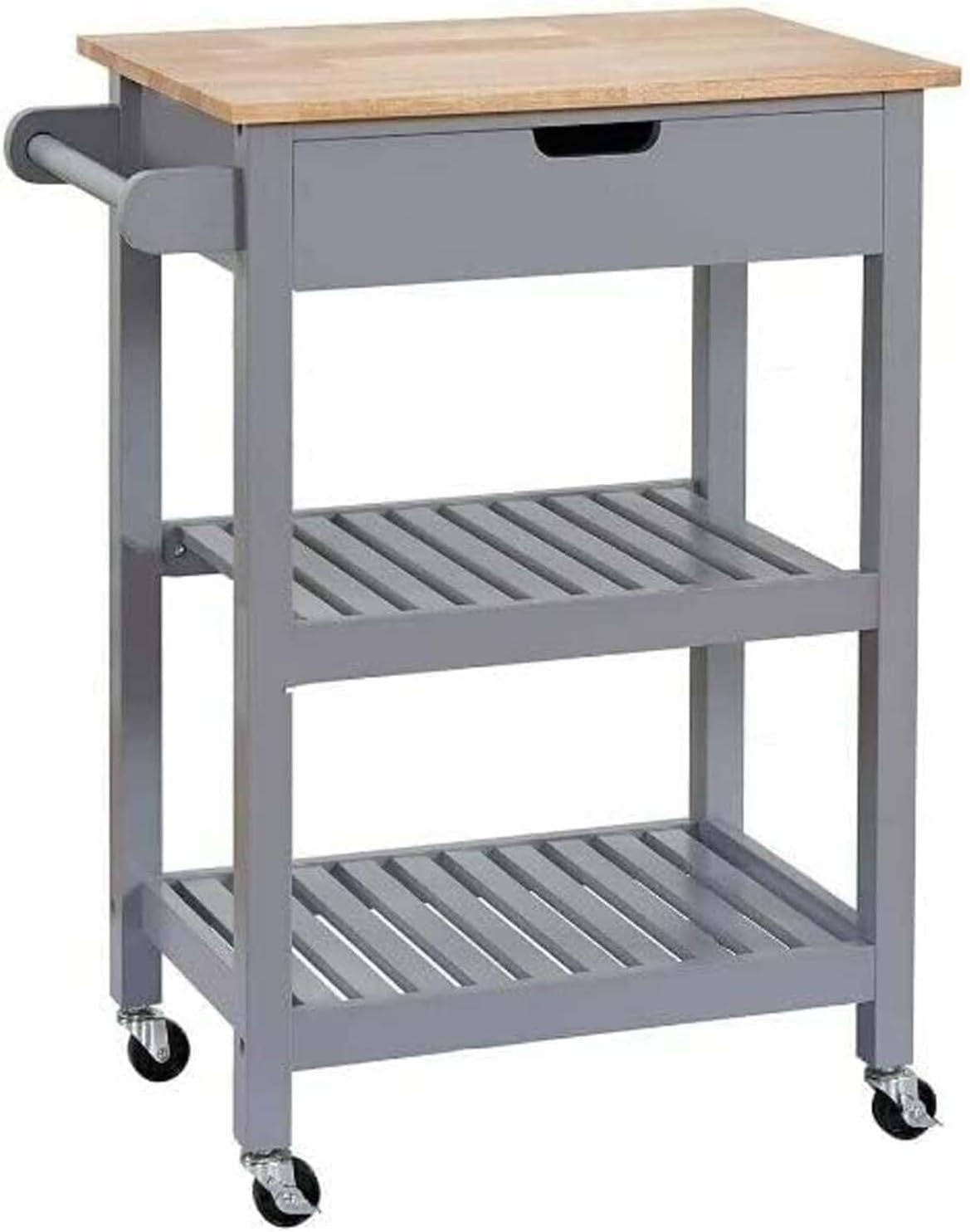 Kitchen Serving Trolley Rolling Storage Cart 3 Tier Wooden Top Drawer