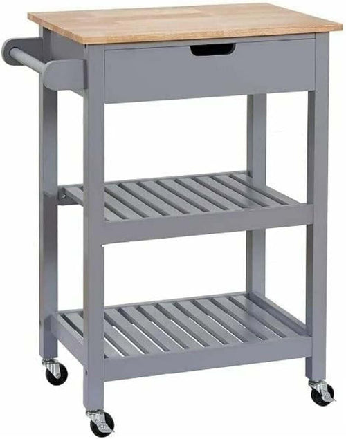 Kitchen Serving Trolley Rolling Storage Cart 3 Tier Wooden Top Drawer