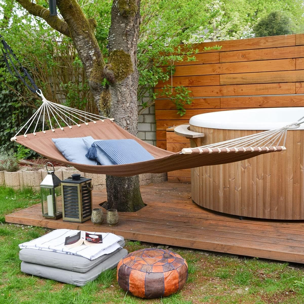 XXL Double Hammock with Wooden Spreader Bars | 200×120cm Indoor Outdoor Bed