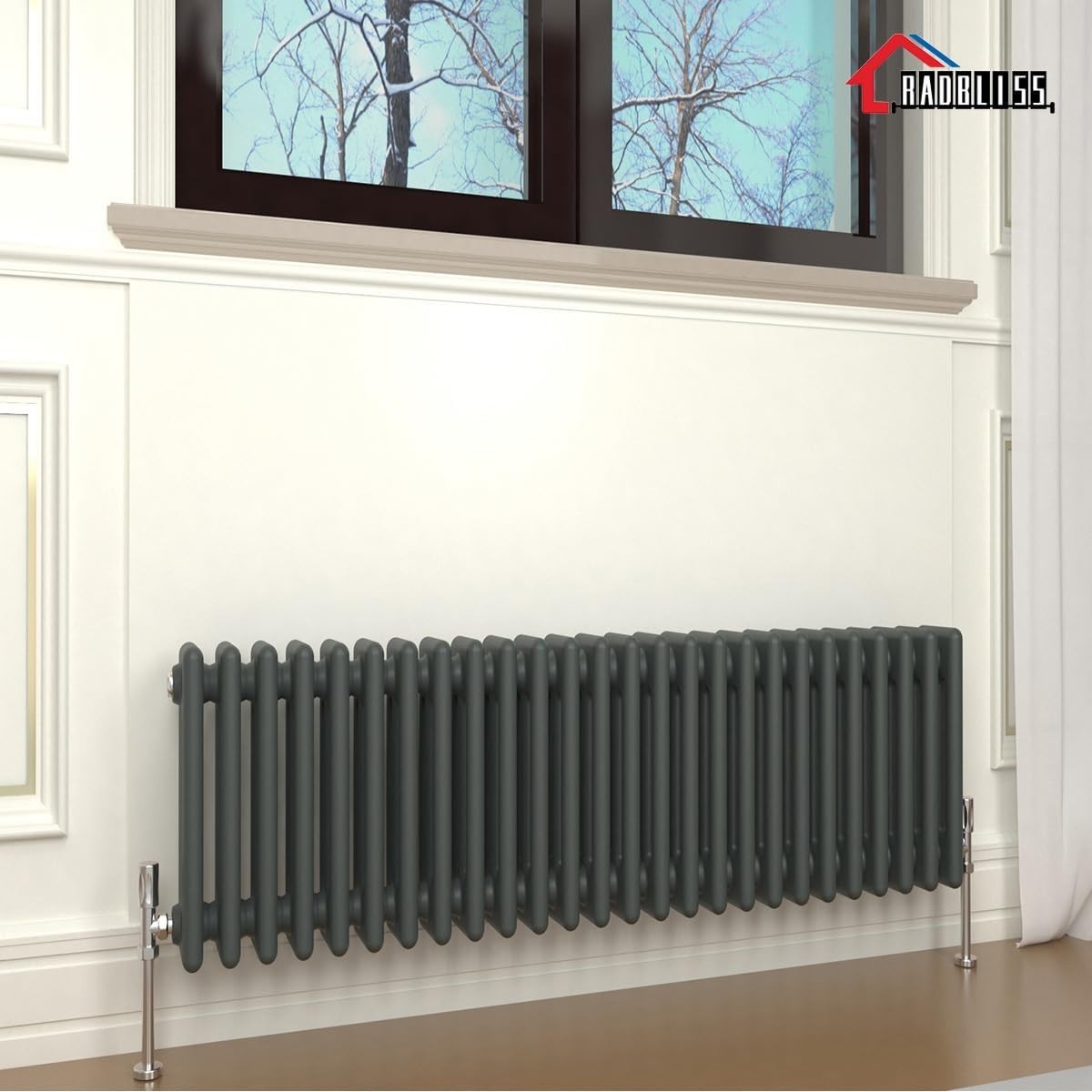 300x1190mm Anthracite 3 Column Cast Iron Style Radiator Central Heating
