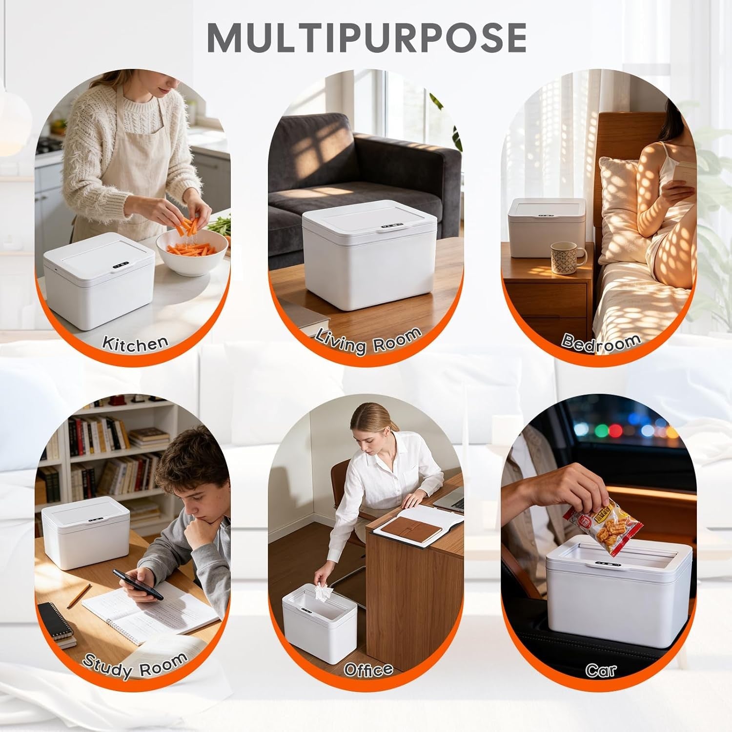 6L Automatic Touchless Sensor Bin USB Rechargeable Desktop White