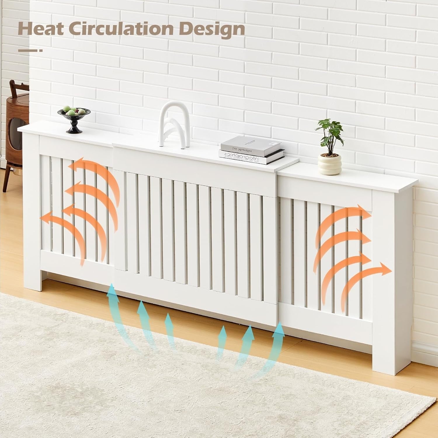 Adjustable White Radiator Cover Extendable Vertical Slat Cabinet