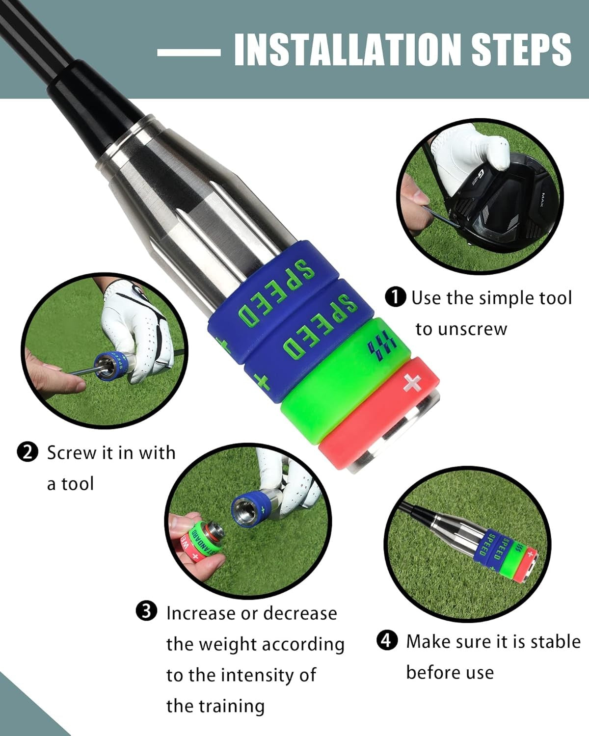 Golf Swing Speed Trainer Adjustable 3 Weight Tempo Tool