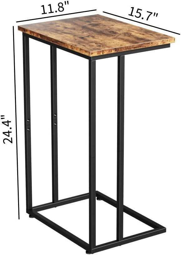 Slim Rustic Brown C Shaped End Table Sofa Couch Bed TV Tray Laptop Stand..