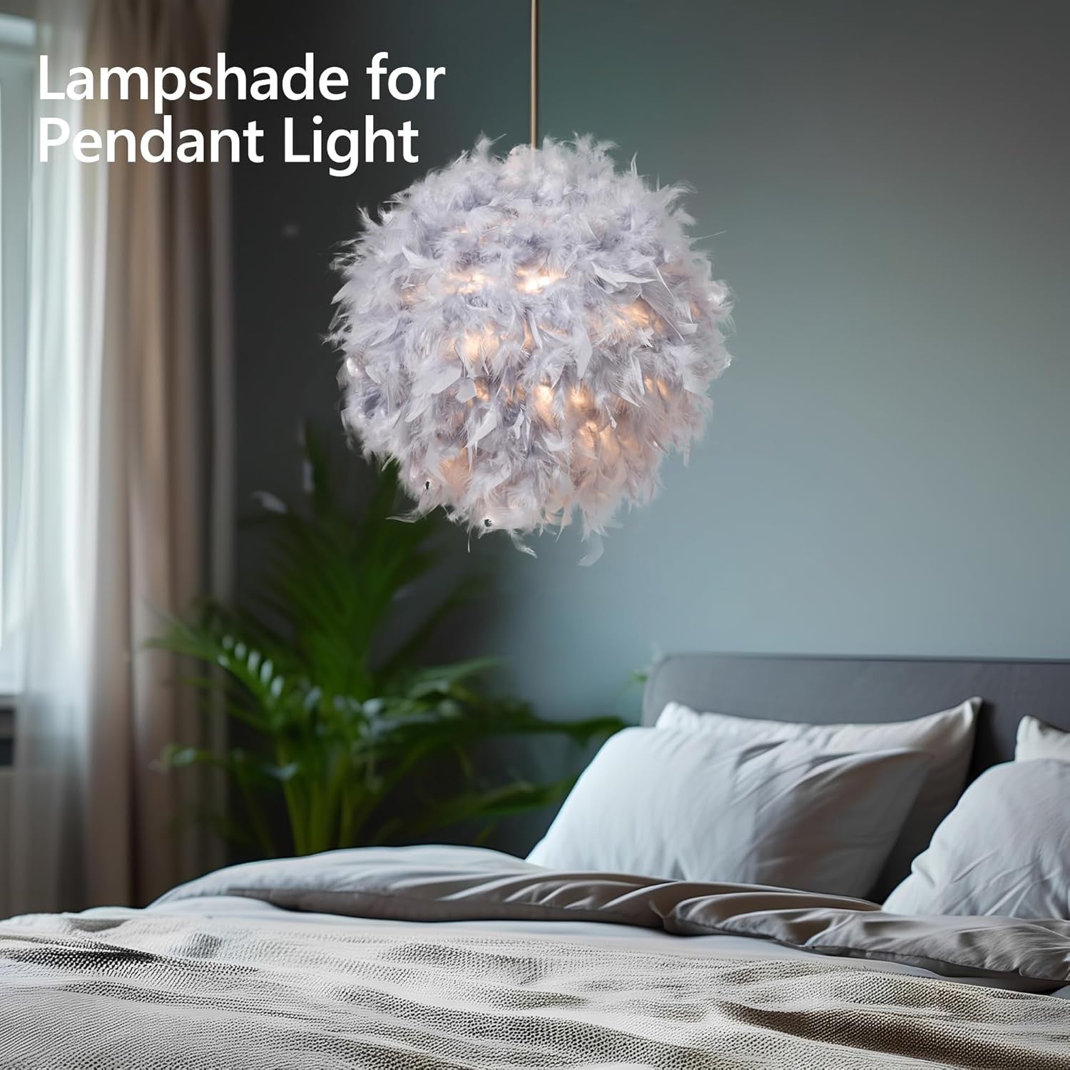 Feather Lamp Shade 40cm Grey Fluffy Ceiling Pendant Floor Table Lampshade