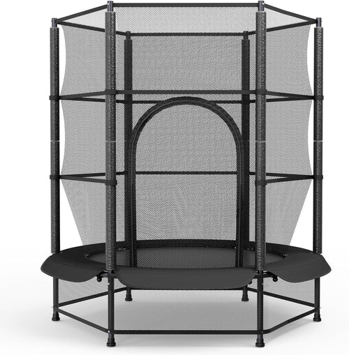 Kids 55” Indoor Outdoor Trampoline w Safety Net Floor Guard Ages 3–10