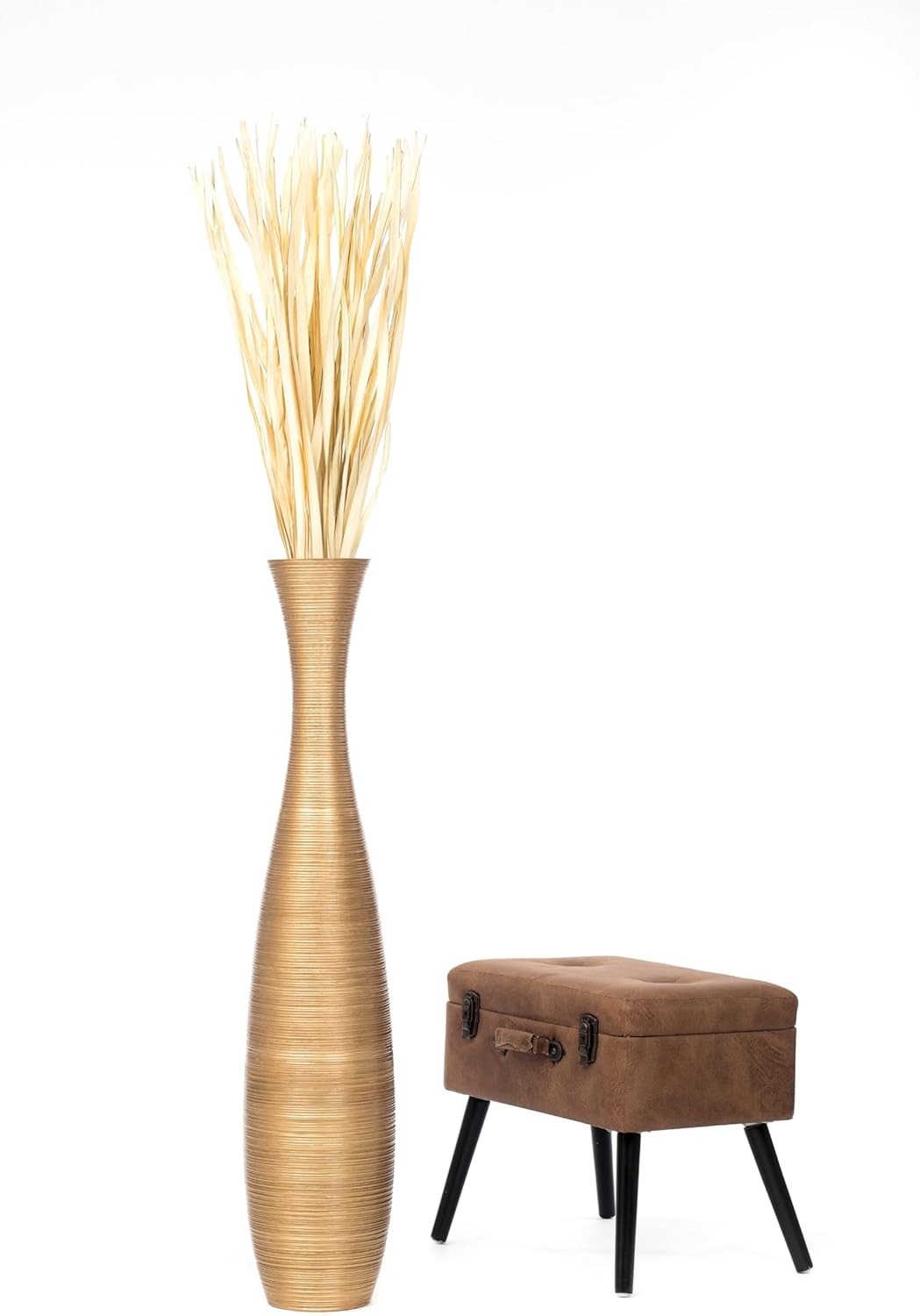 Tall Gold Floor Vase 105cm Wooden Decor for Pampas Grass Display
